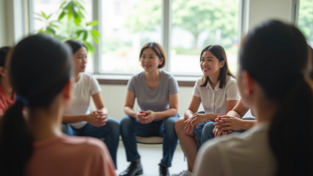 Workshop setting with people engaged in discussion, collaborative learning environment, diverse group interaction
